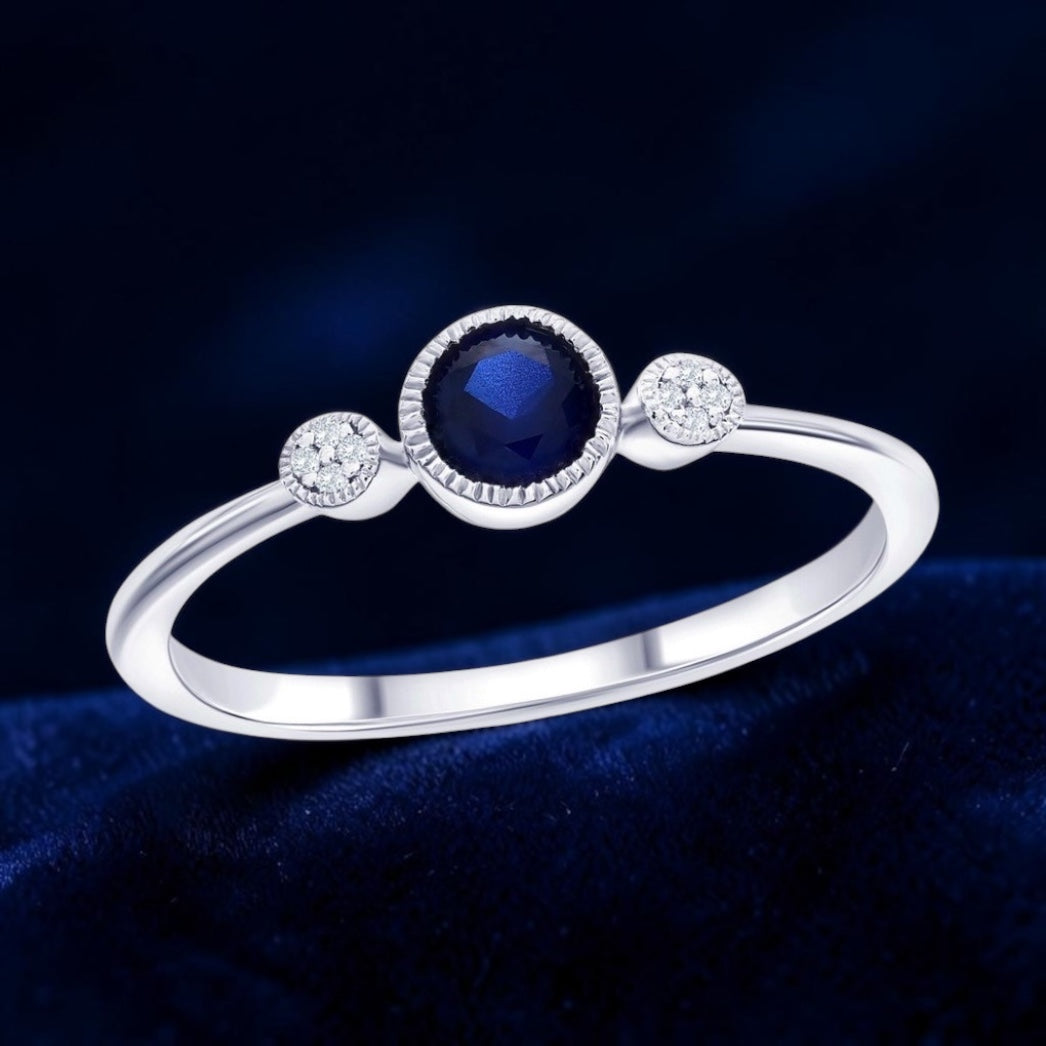 Sterling Silver, Lab-Grown Sapphire & Natural Diamond Ring