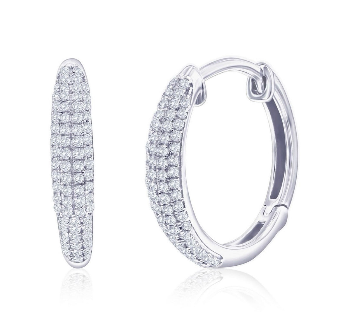 Sterling Silver, 15mm Diamond Hoop Earrings