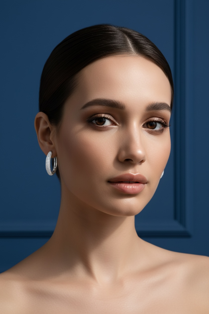 Sterling Silver, 15mm Diamond Hoop Earrings
