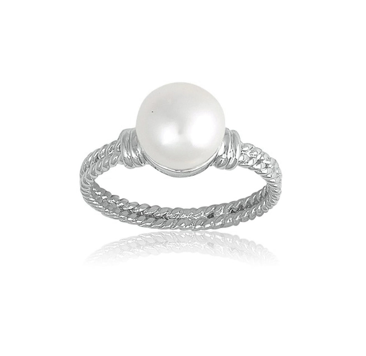 Sterling Silver Double Twisted Band Freshwater Pearl Ring