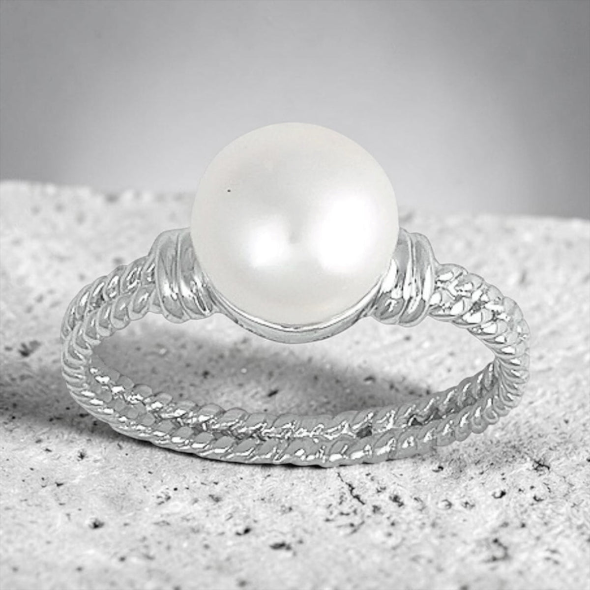Sterling Silver Double Twisted Band Freshwater Pearl Ring