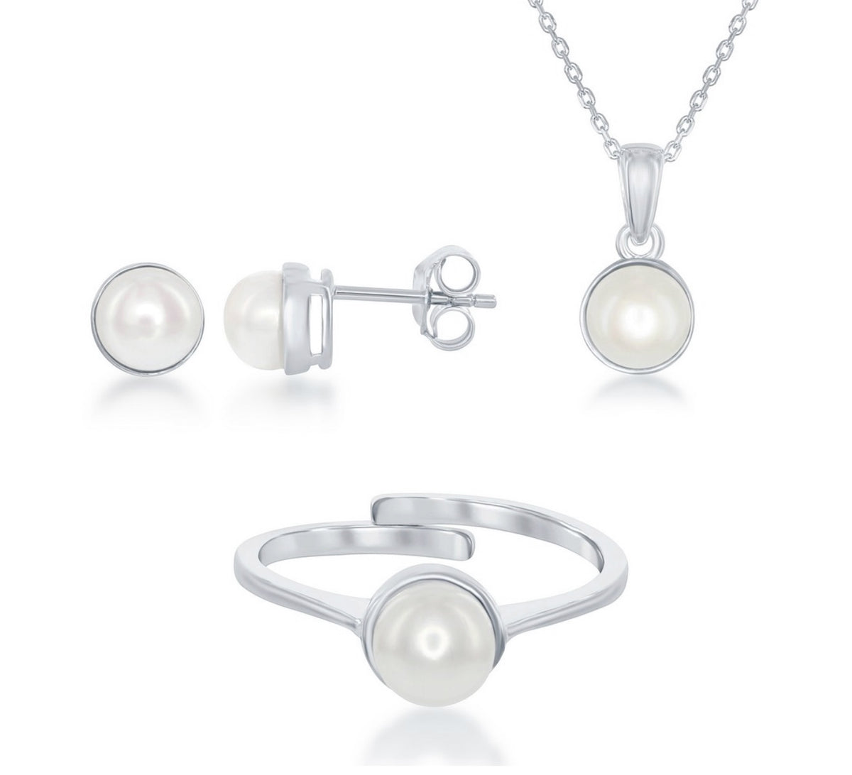 Sterling Silver "June" Birthstone Set - Pearl
