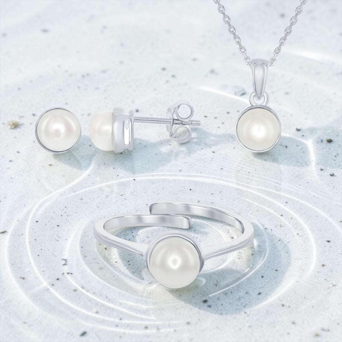 Sterling Silver "June" Birthstone Set - Pearl