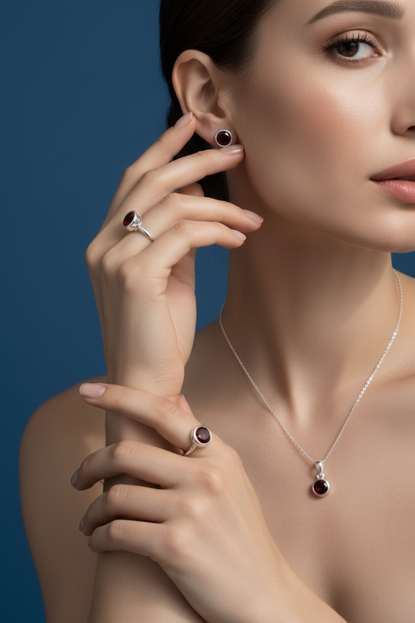 Sterling Silver "January" Birthstone Set - Garnet