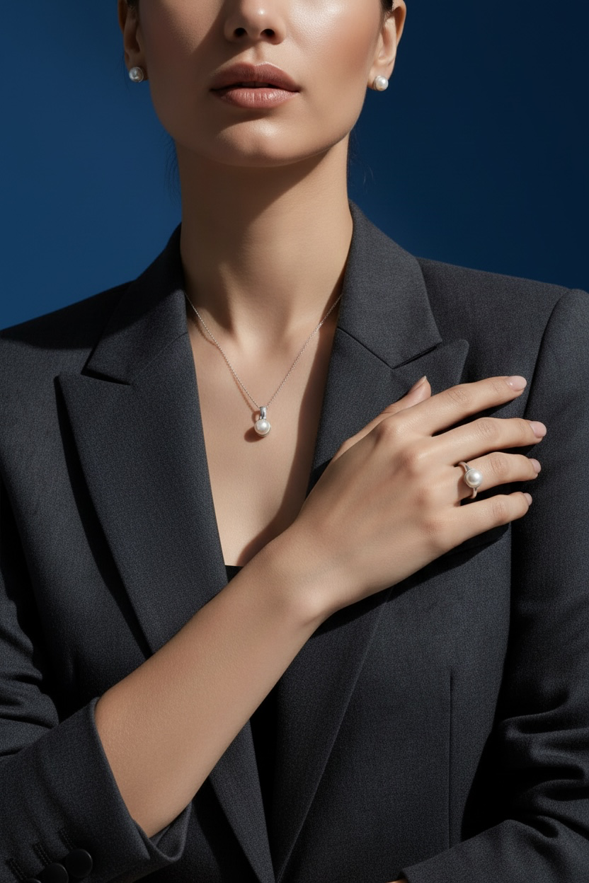 Sterling Silver "June" Birthstone Set - Pearl