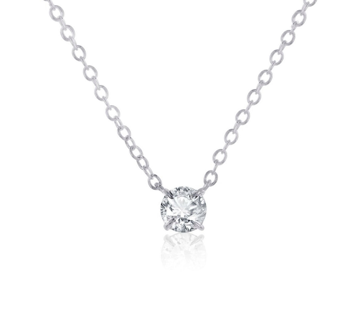 Sterling Silver 4mm Solitaire Lab Grown Diamond Necklace