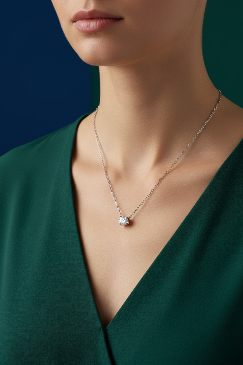 Sterling Silver 4mm Solitaire Lab Grown Diamond Necklace