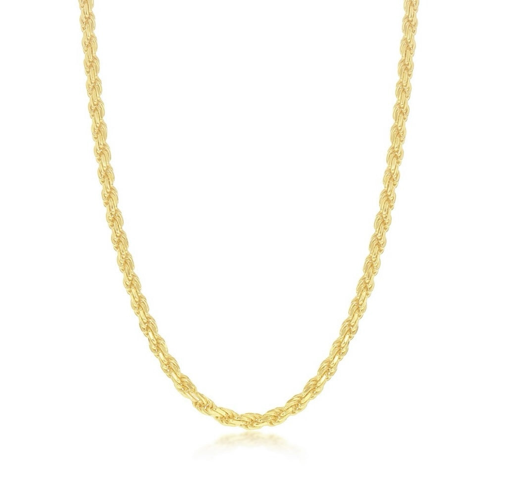 925 Solid Sterling Silver, Solid Diamond-Cut 3mm Men’s Rope Chain