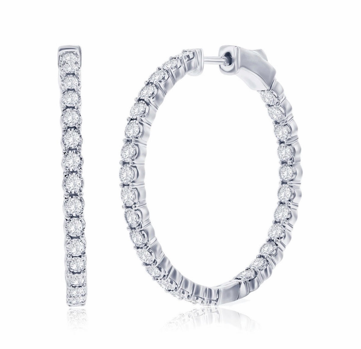 Sterling Silver, Inside-Outside 1.44cttw Lab-Grown Diamond, 32mm Hoop Earrings