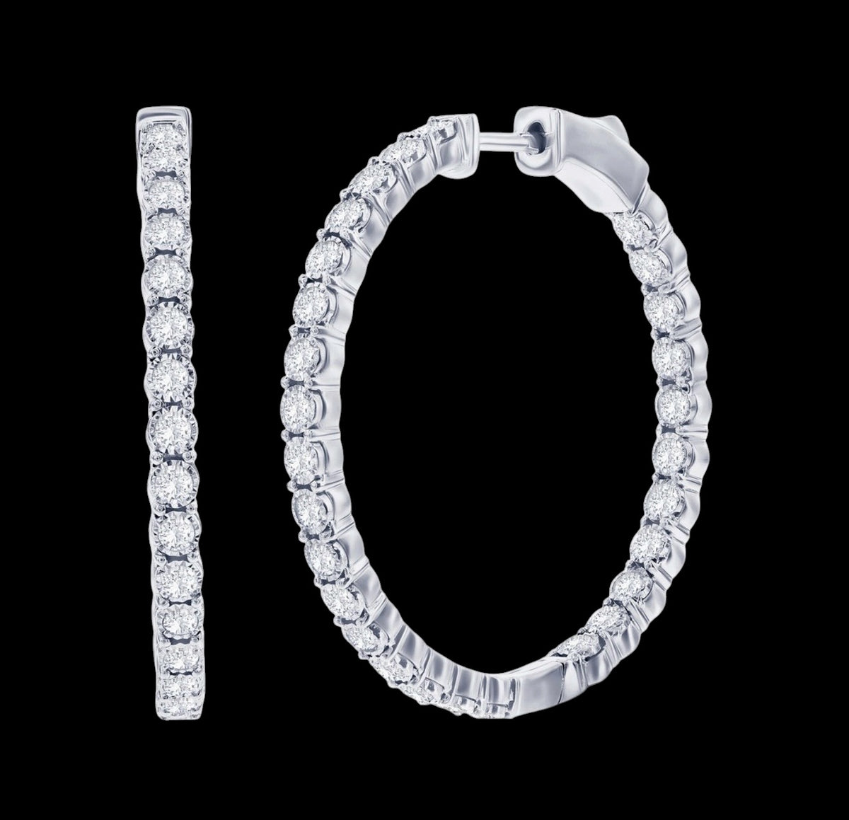 Sterling Silver, Inside-Outside 1.44cttw Lab-Grown Diamond, 32mm Hoop Earrings