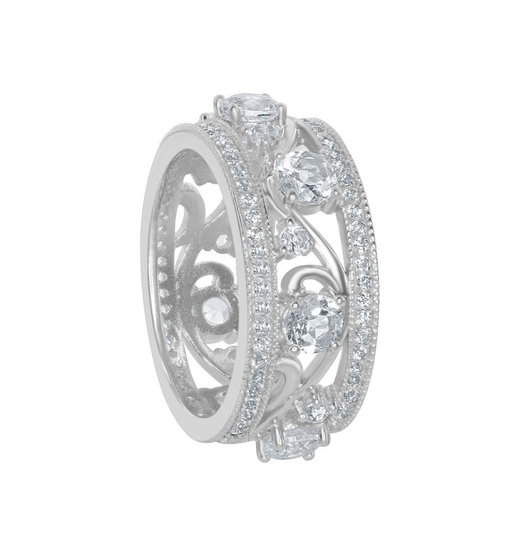 Sterling Silver All Around 3.45 cttw White Topaz QUEEN Ring