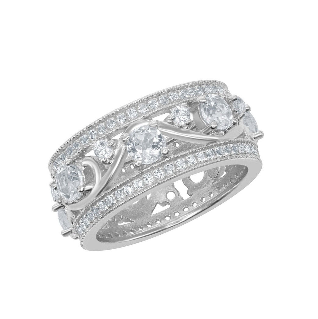 Sterling Silver All Around 3.45 cttw White Topaz QUEEN Ring