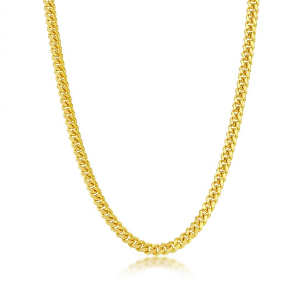 Sterling Silver 4mm Solid Miami Cuban Men’s Chain - Gold Plated