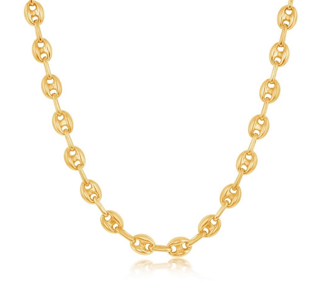 Sterling Silver, 6mm Puffed Marina Chain - Gold Plated