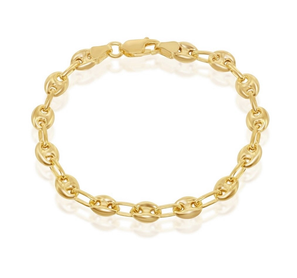 Sterling Silver, 6mm Puffed Marina Chain - Gold Plated
