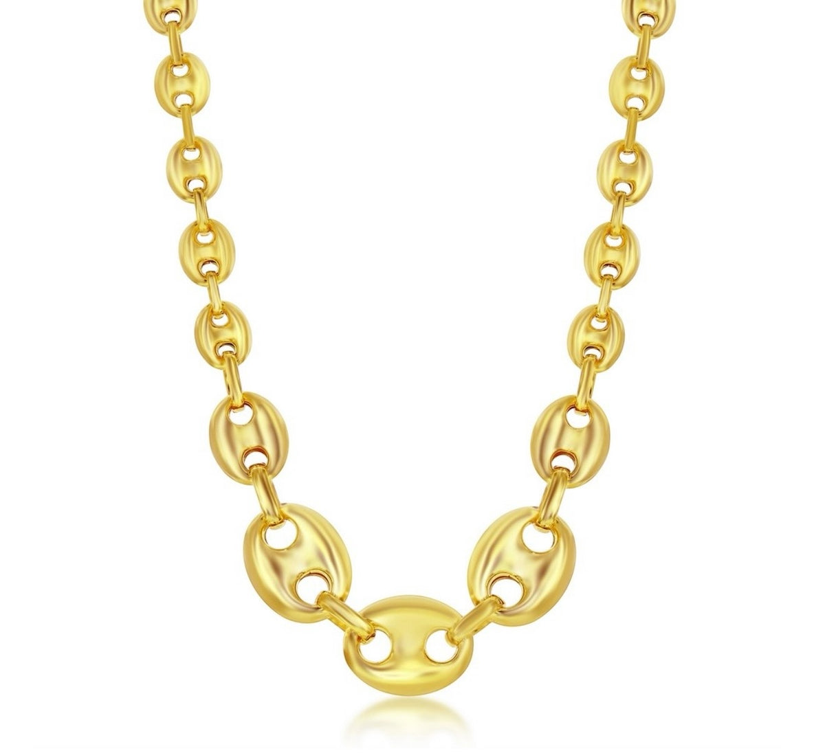 Sterling Silver Graduated Puffed Marina Necklace - Gold Plated 17 inches long
