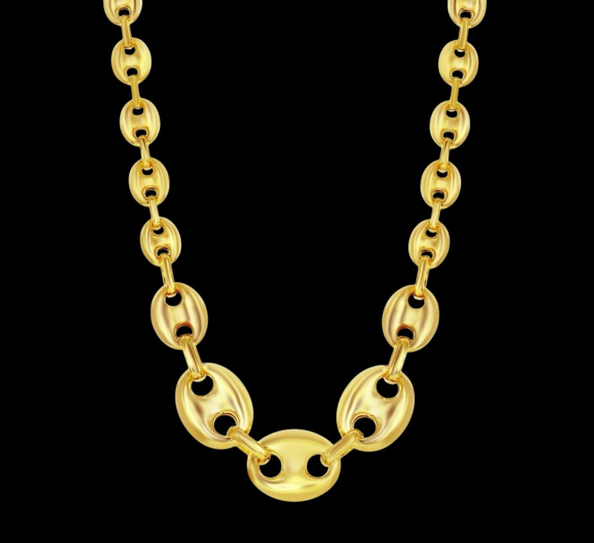 Sterling Silver Graduated Puffed Marina Necklace - Gold Plated 17 inches long
