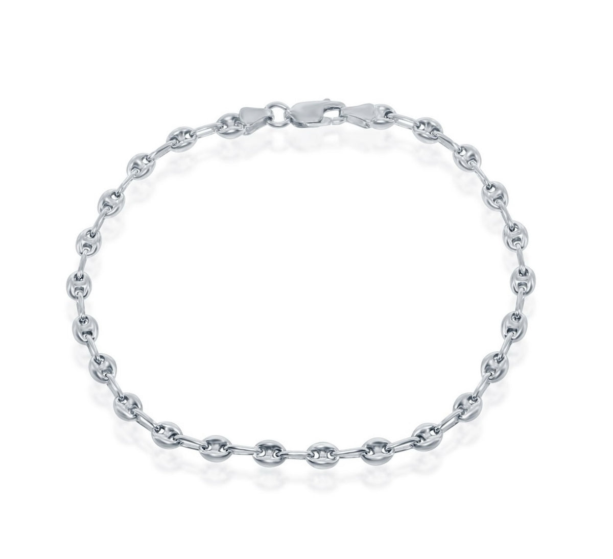 Sterling Silver 4mm Puffed Marina Anklet - Rhodium Plated 9 inches
