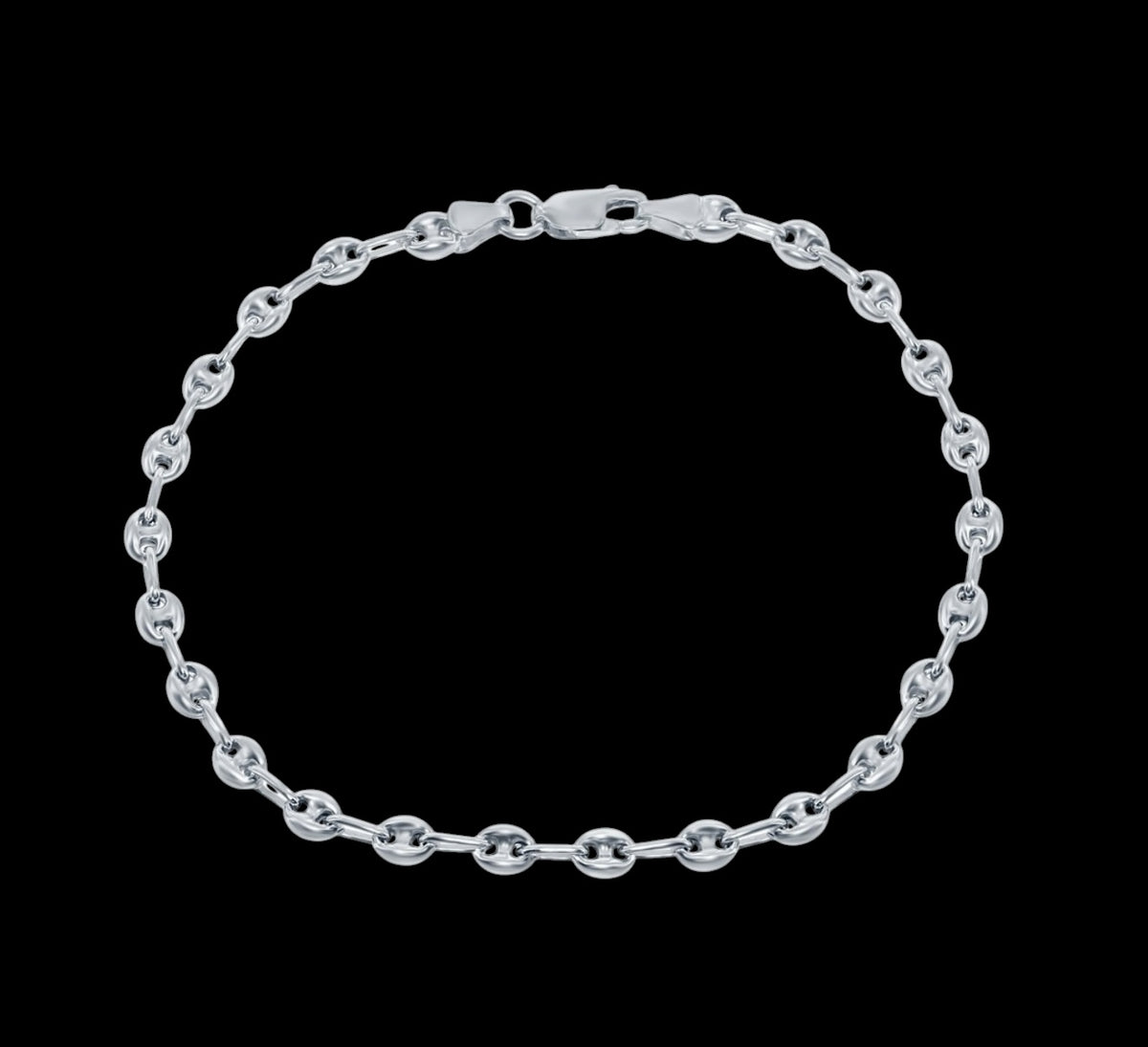 Sterling Silver 4mm Puffed Marina Anklet - Rhodium Plated 9 inches