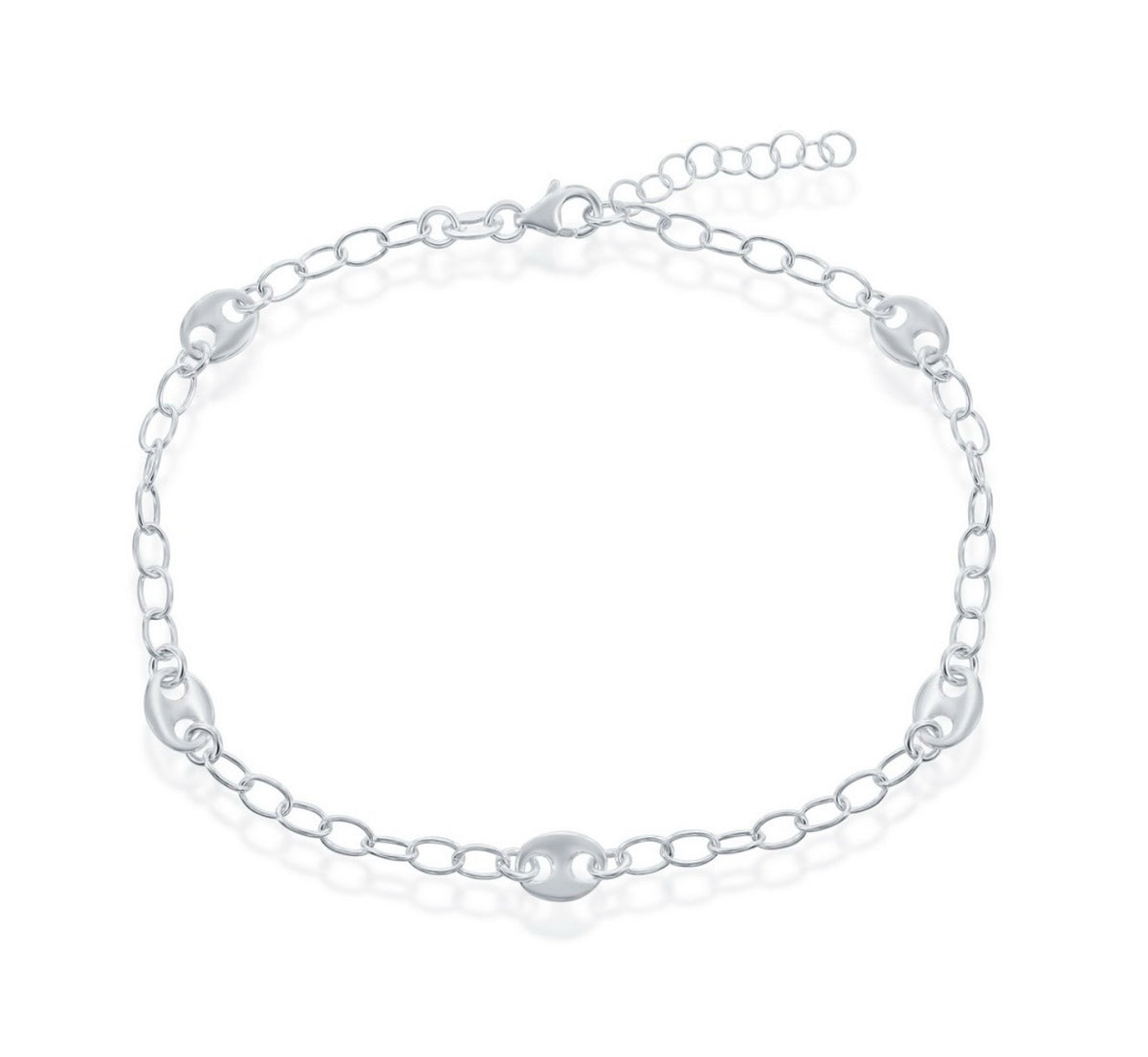Sterling Silver Puffed Marina Link Anklet