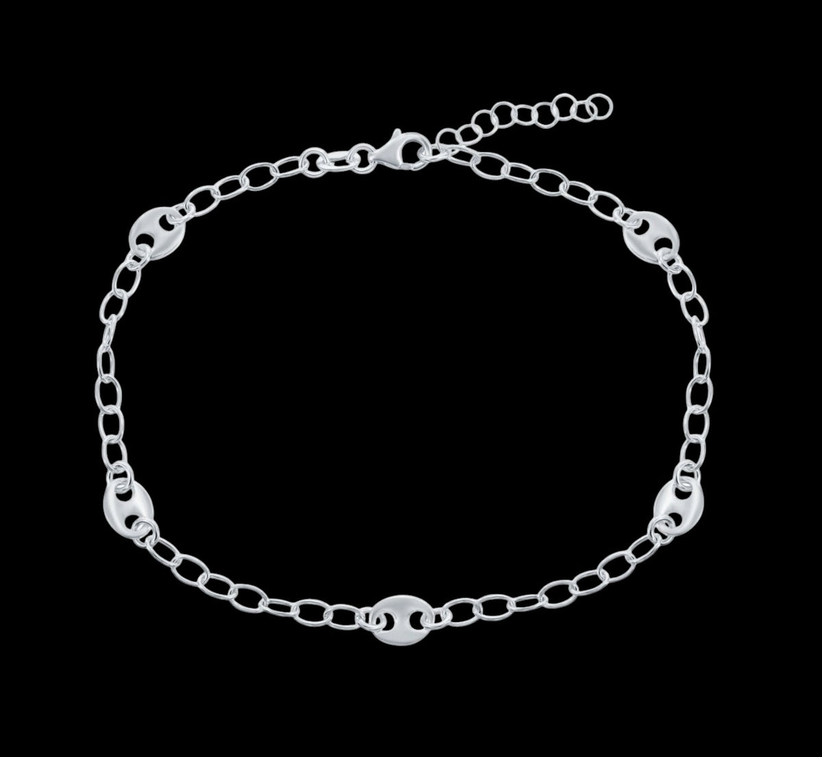 Sterling Silver Puffed Marina Link Anklet