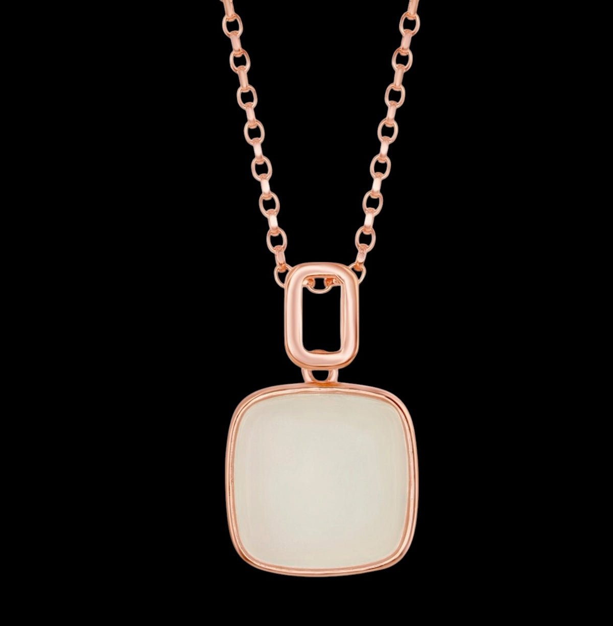 Sterling Silver Natural White Moon Stone Square Pendant - Rose Gold Plated