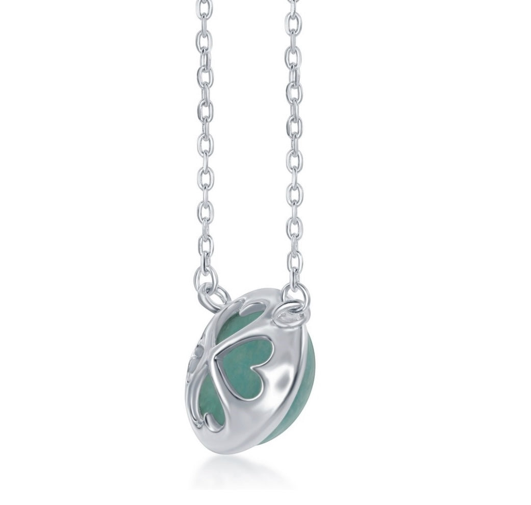 Sterling Silver Natural Stone Necklace African Amazonite 17.5 inches chain