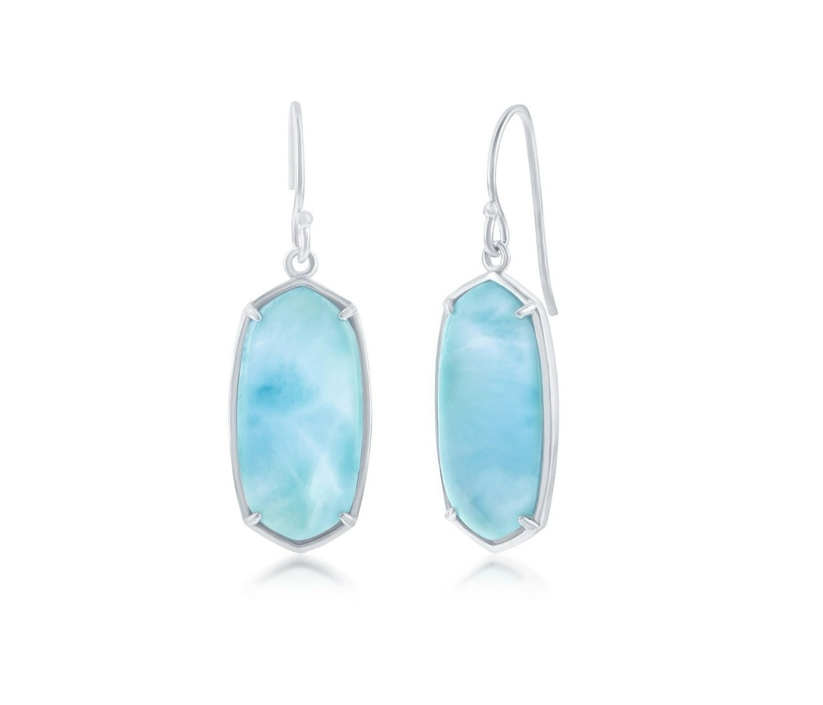 Sterling Silver, Elongated Hexagon 'Premium Larimar' Earrings