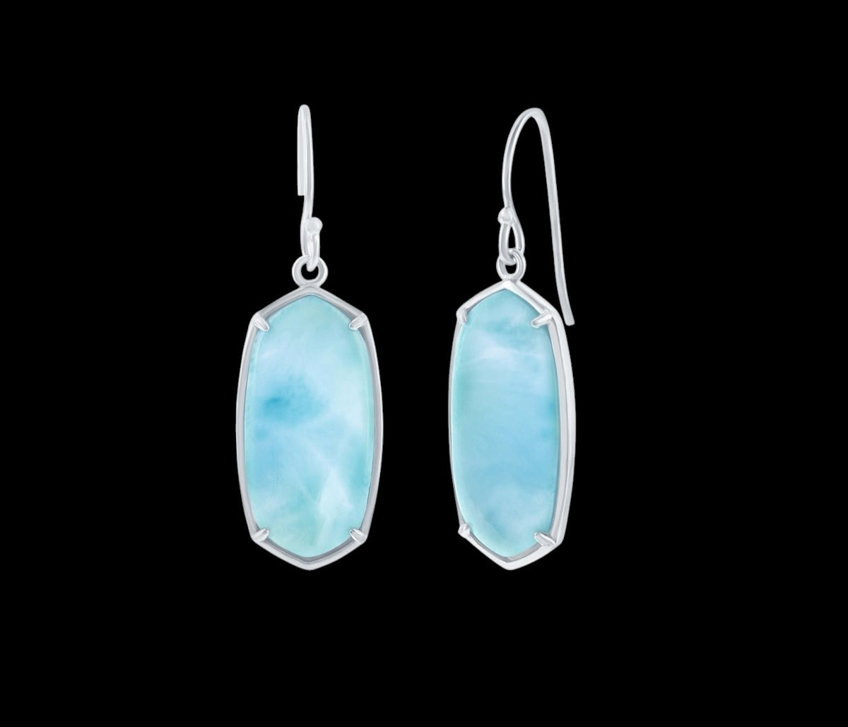 Sterling Silver, Elongated Hexagon 'Premium Larimar' Earrings