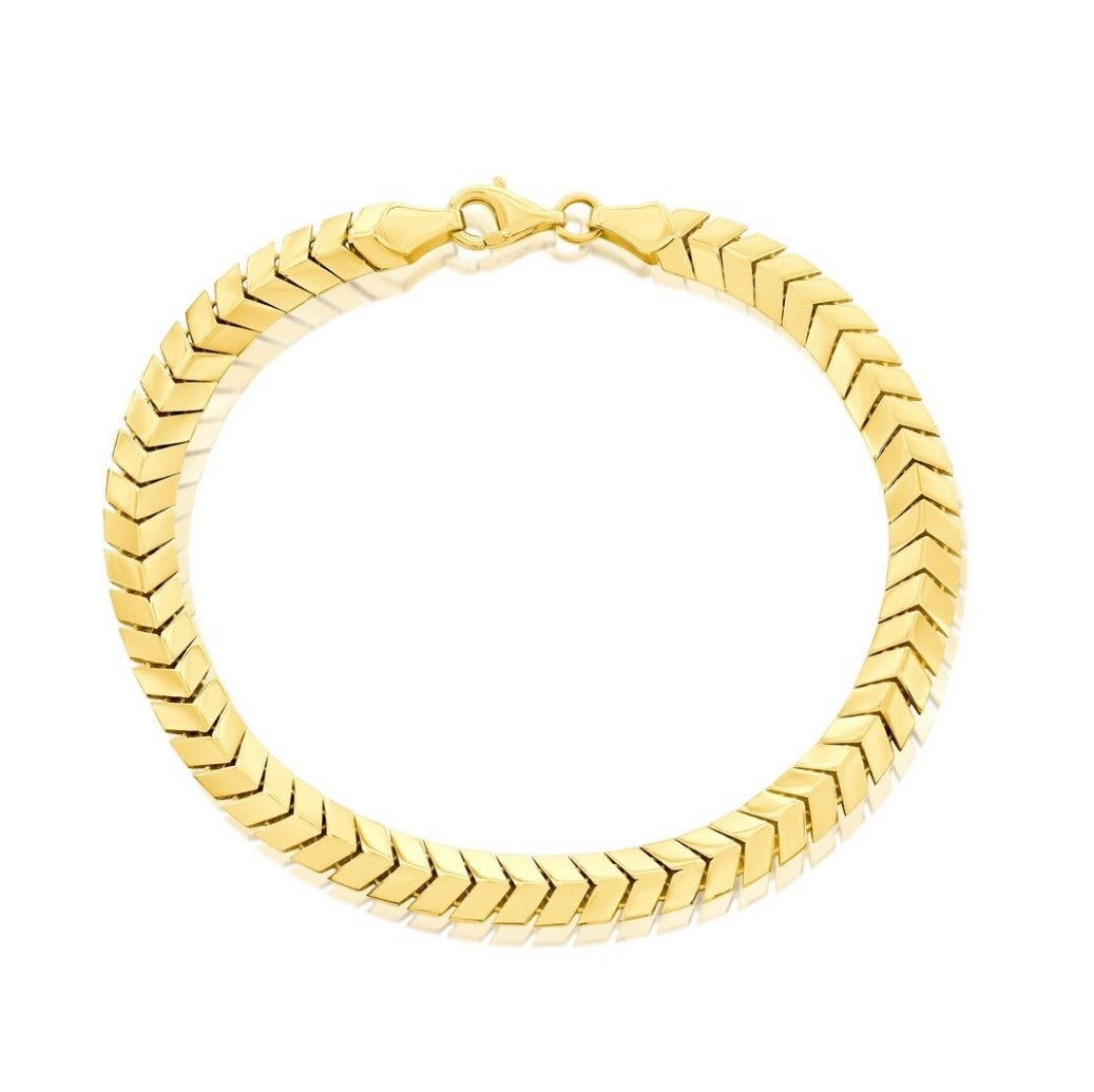14K Yellow Real Gold 5.5mm Chevron Style Bracelet 7.5 inch