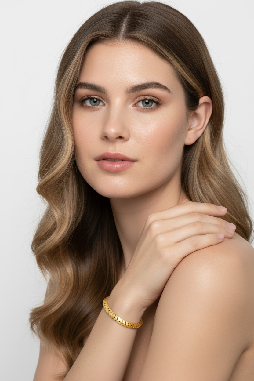 14K Yellow Real Gold 5.5mm Chevron Style Bracelet 7.5 inch
