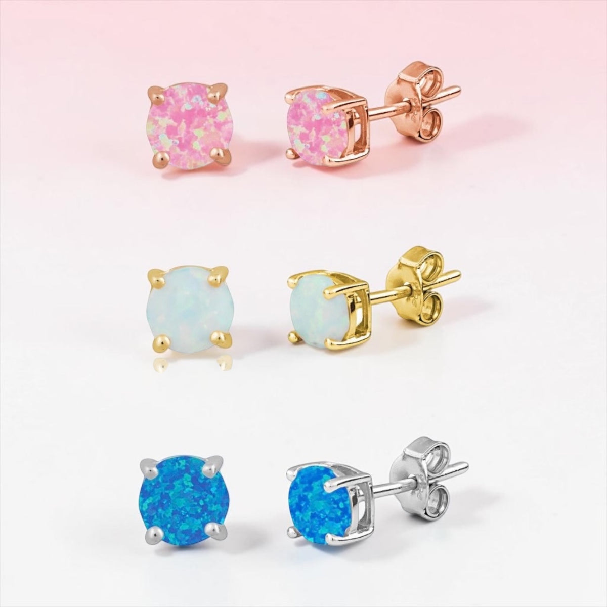 Sterling Silver 6mm Opal Studs