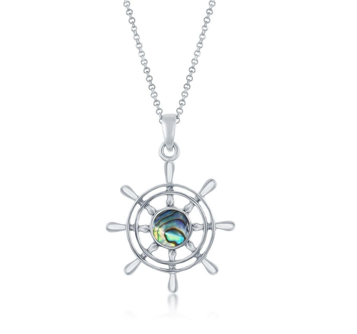 Sterling Silver Ship Wheel Pendant - Abalone