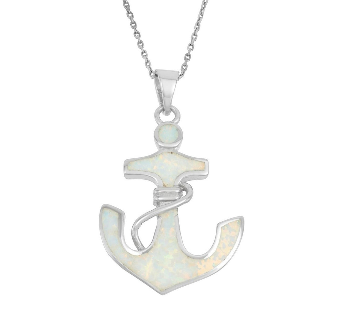 Sterling Silver, White Inlay Opal Large Anchor Pendant