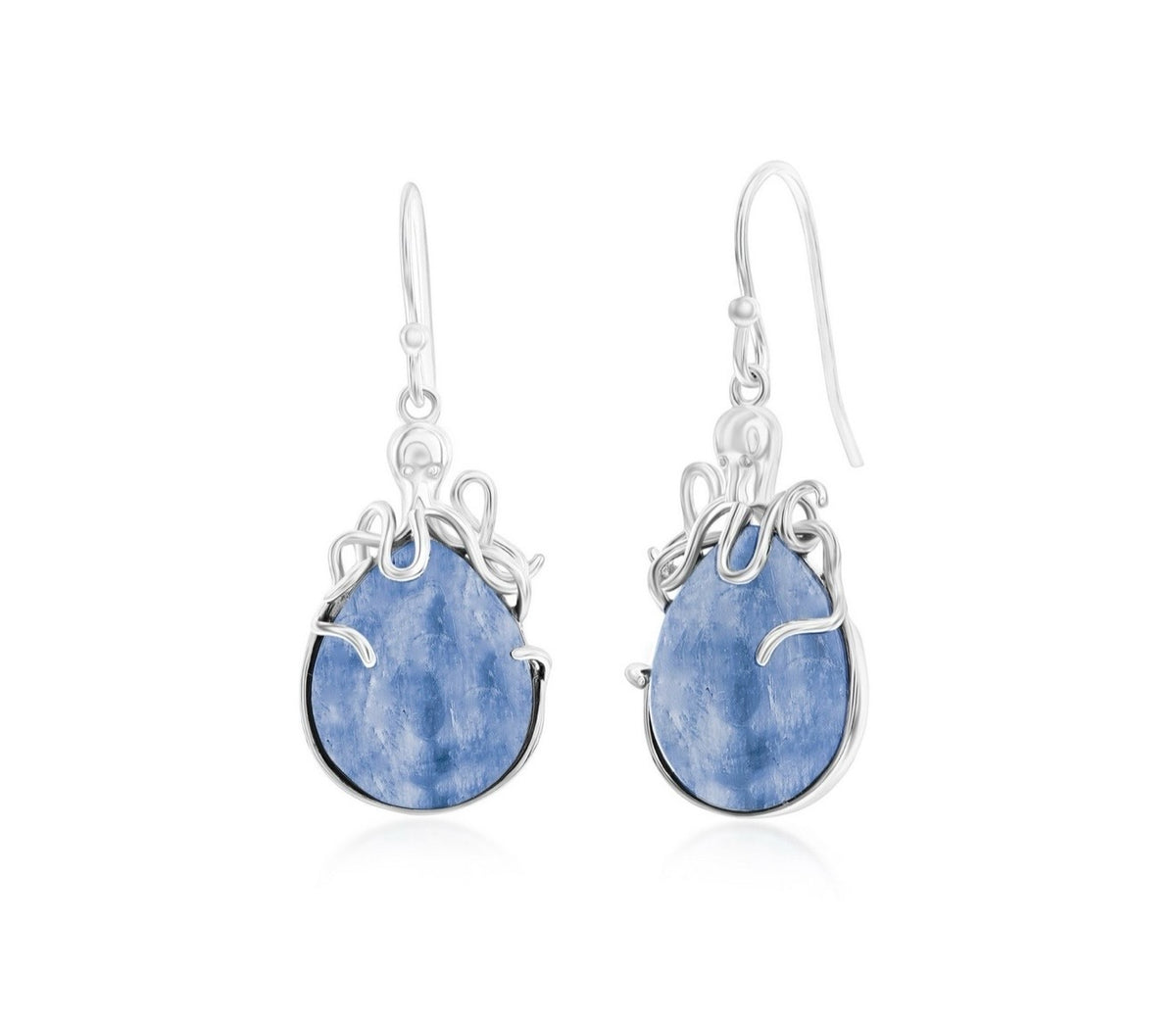 Sterling Silver, Pear-Shaped Kyanite, Octopus Earrings