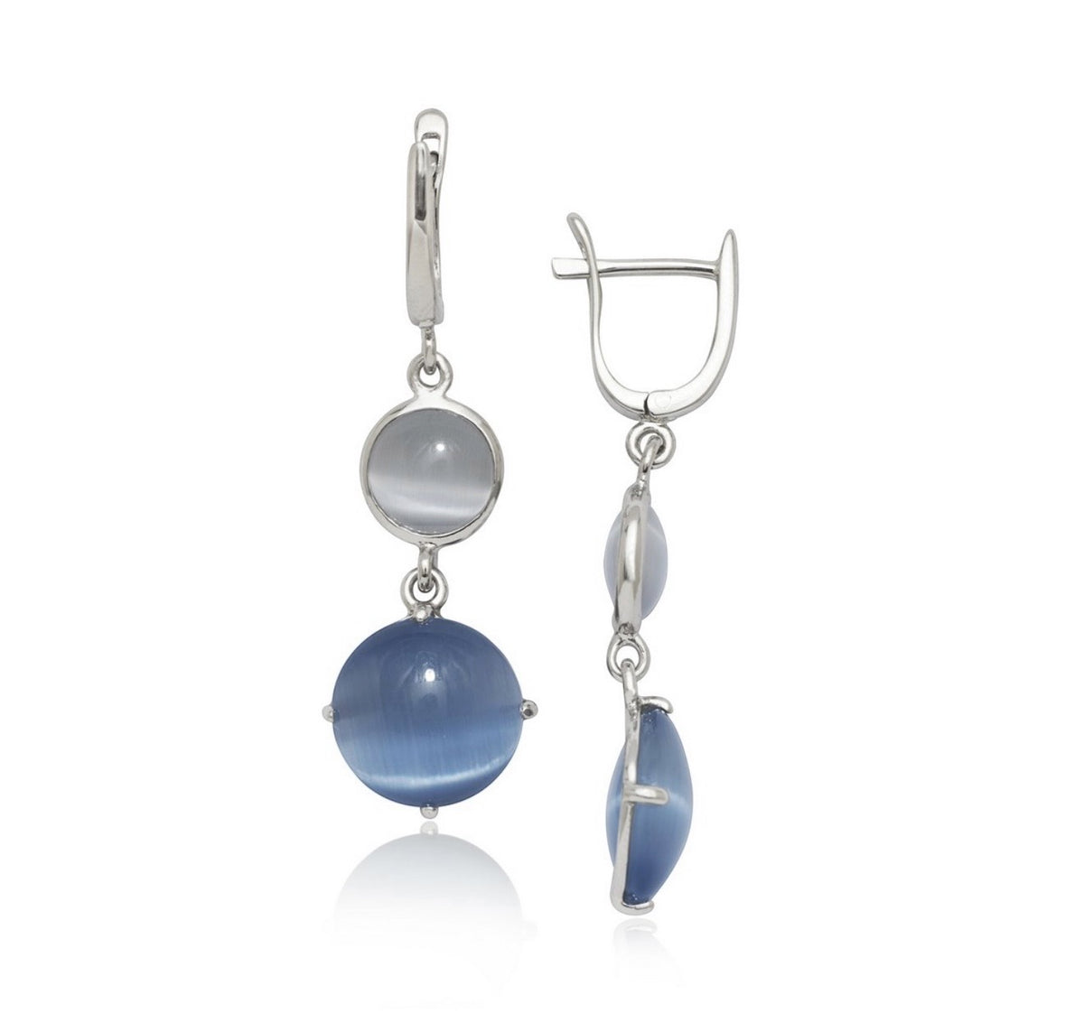 Sterling Silver Light and Dark Blue Cat’s Eye Earrings