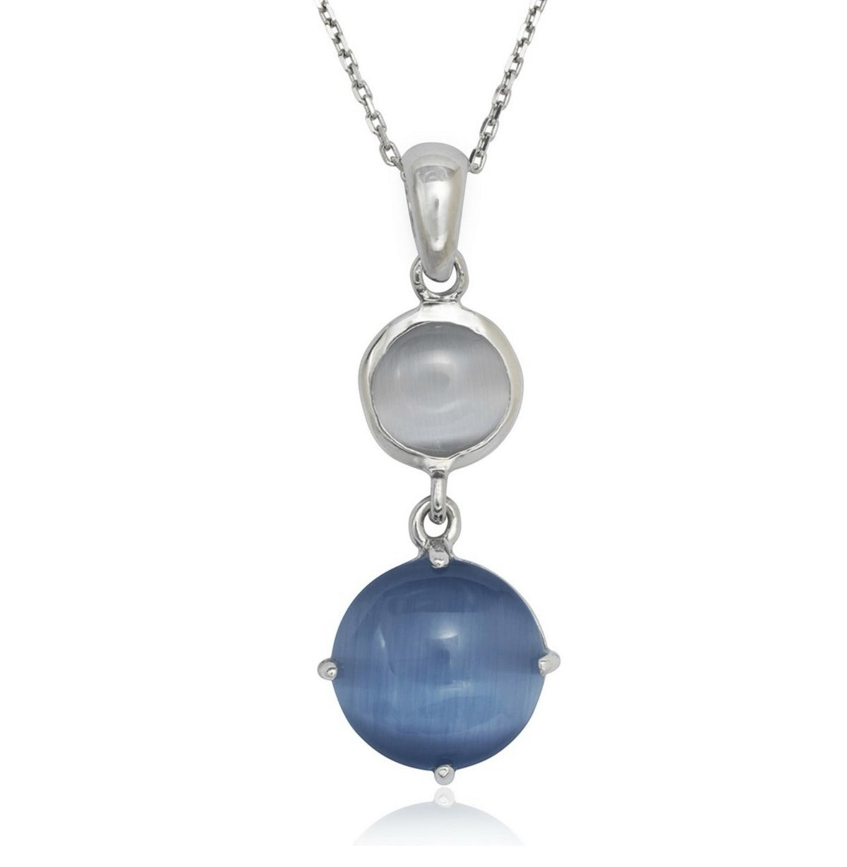 Sterling Silver Light and Dark Blue Cat’s Eye Pendant