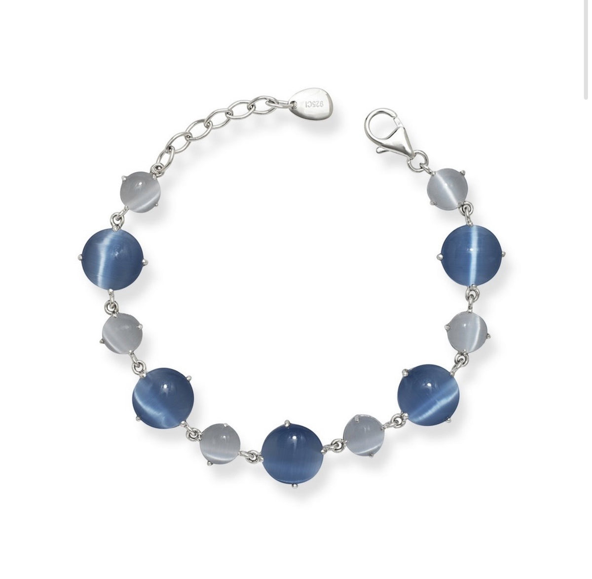 Sterling Silver Light and Dark Blue Cat’s Eye Bracelet