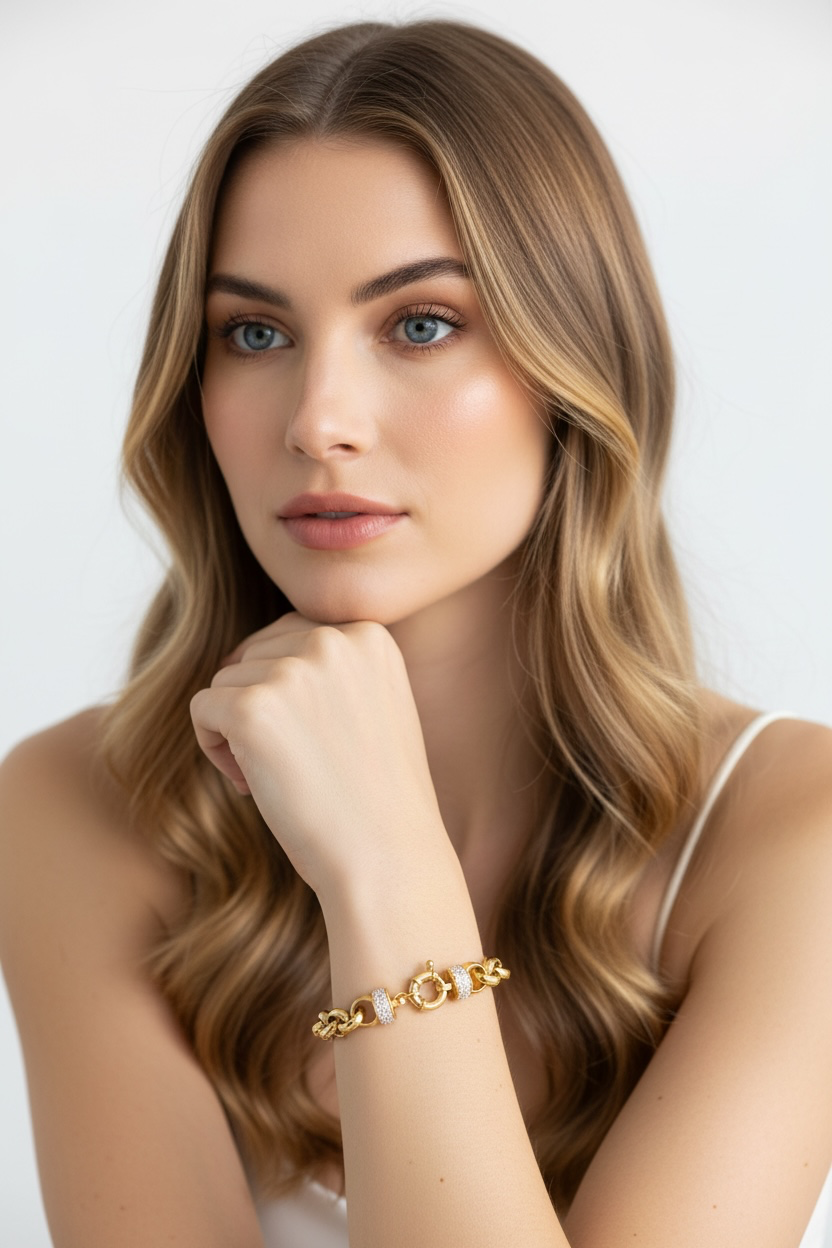 Sterling Silver, Heavy Chain Link Bracelet - Gold
