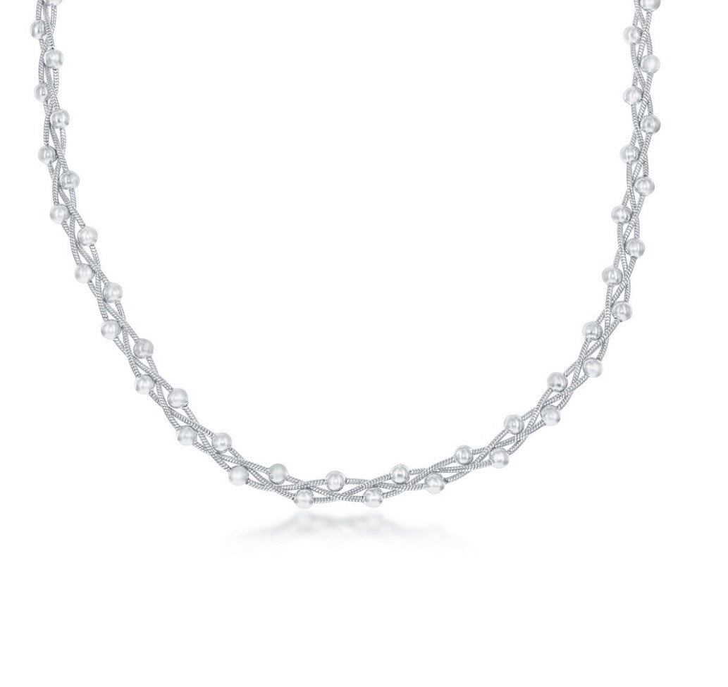 Sterling Silver Braided Snake Chain with beads