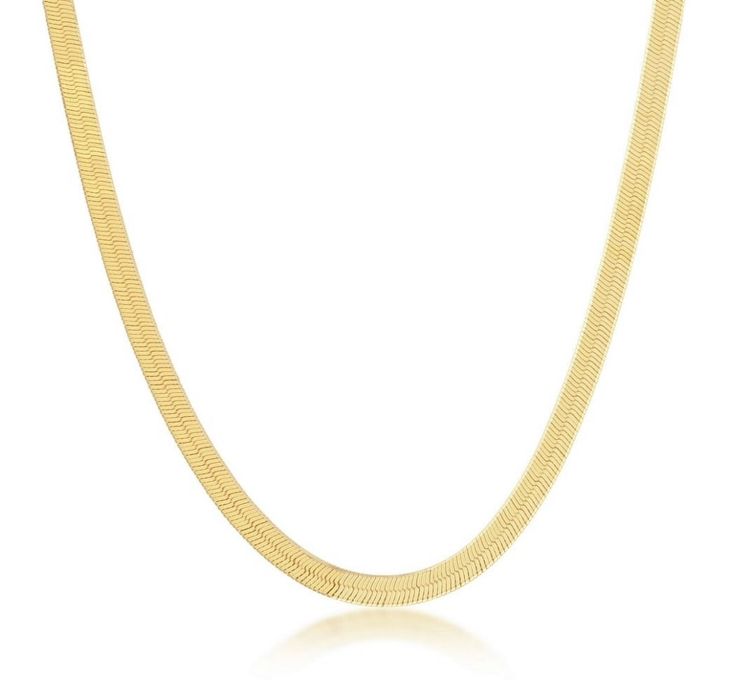 Sterling Silver, 4mm Herringbone Bracelet - Gold Plated