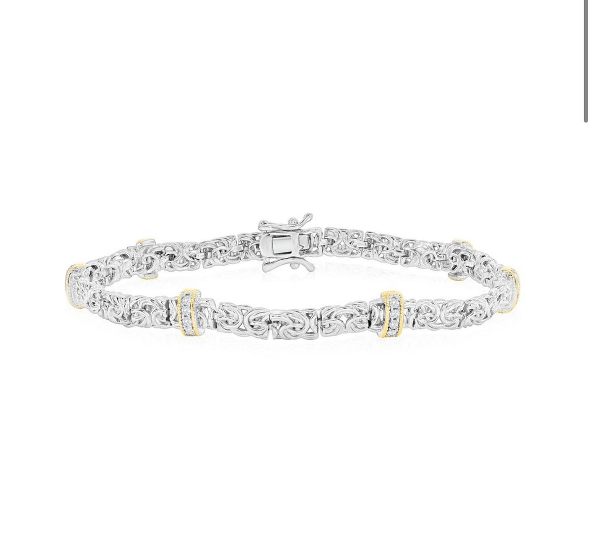 Sterling Silver, Byzantine Design CZ Bracelet - Two-Tone 8 inches