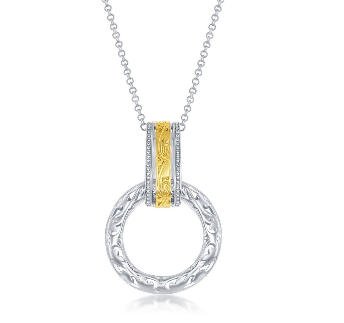 Sterling Silver, Two-Tone Filigree Design Door-Knocker Pendant