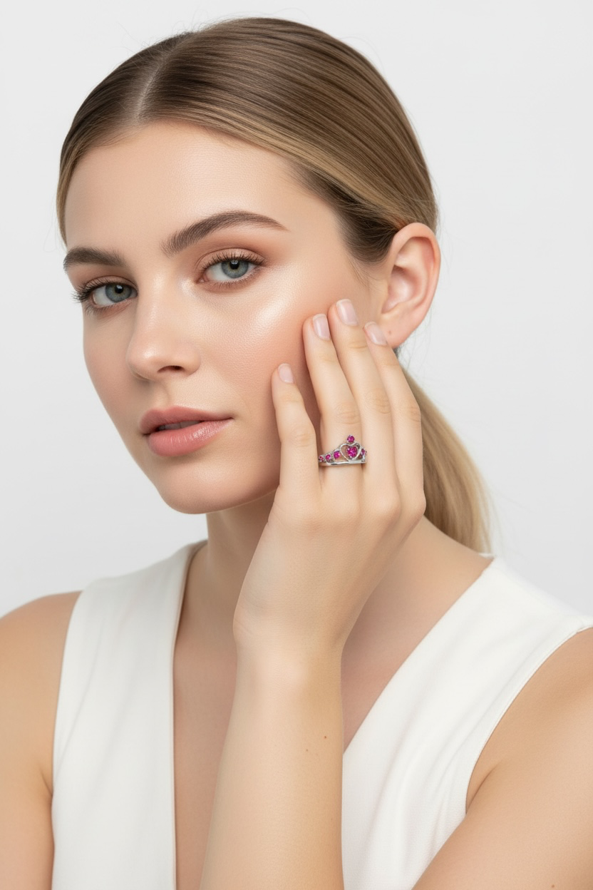 Sterling Silver Crown Ring - Blue Spinel