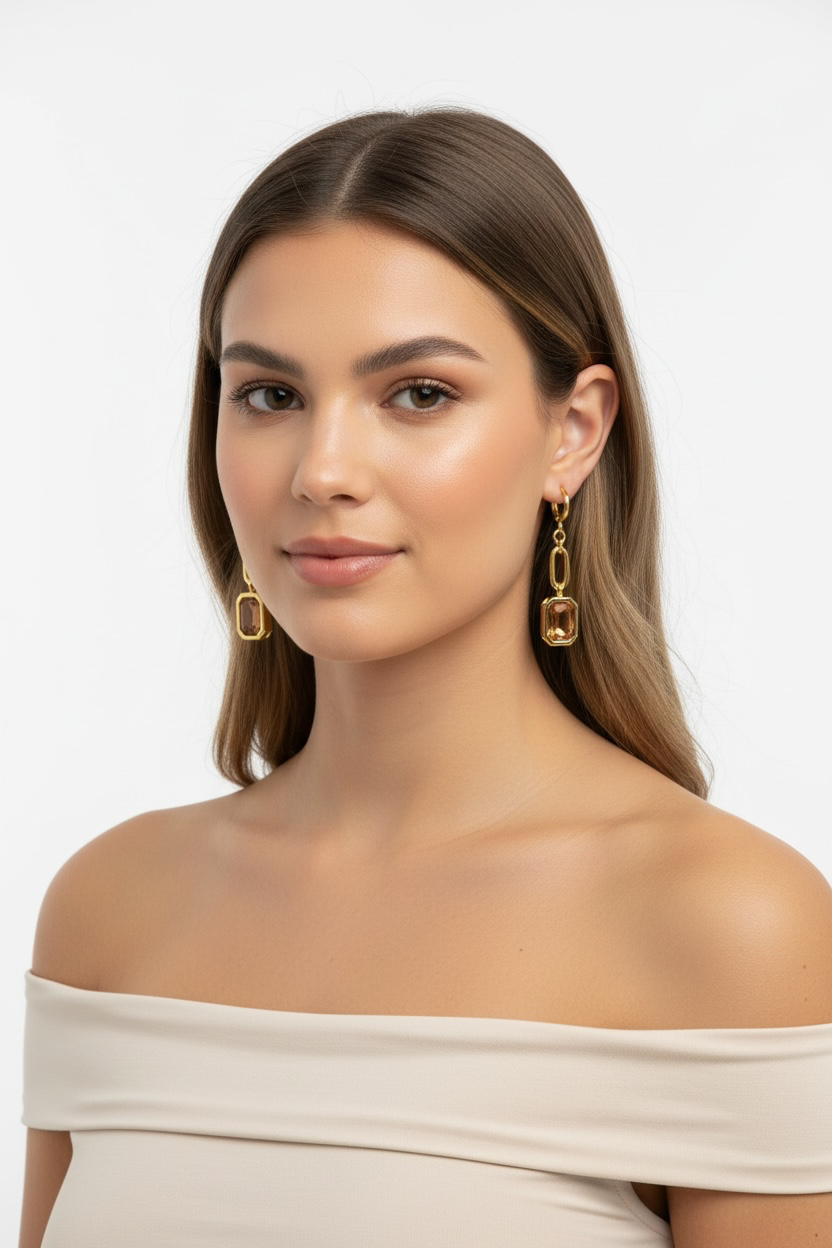 Designer Dangle Earring in Brown Crystal - Made in Italy