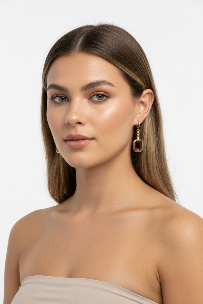 Designer Dangle Earring in Brown Crystal - Made in Italy