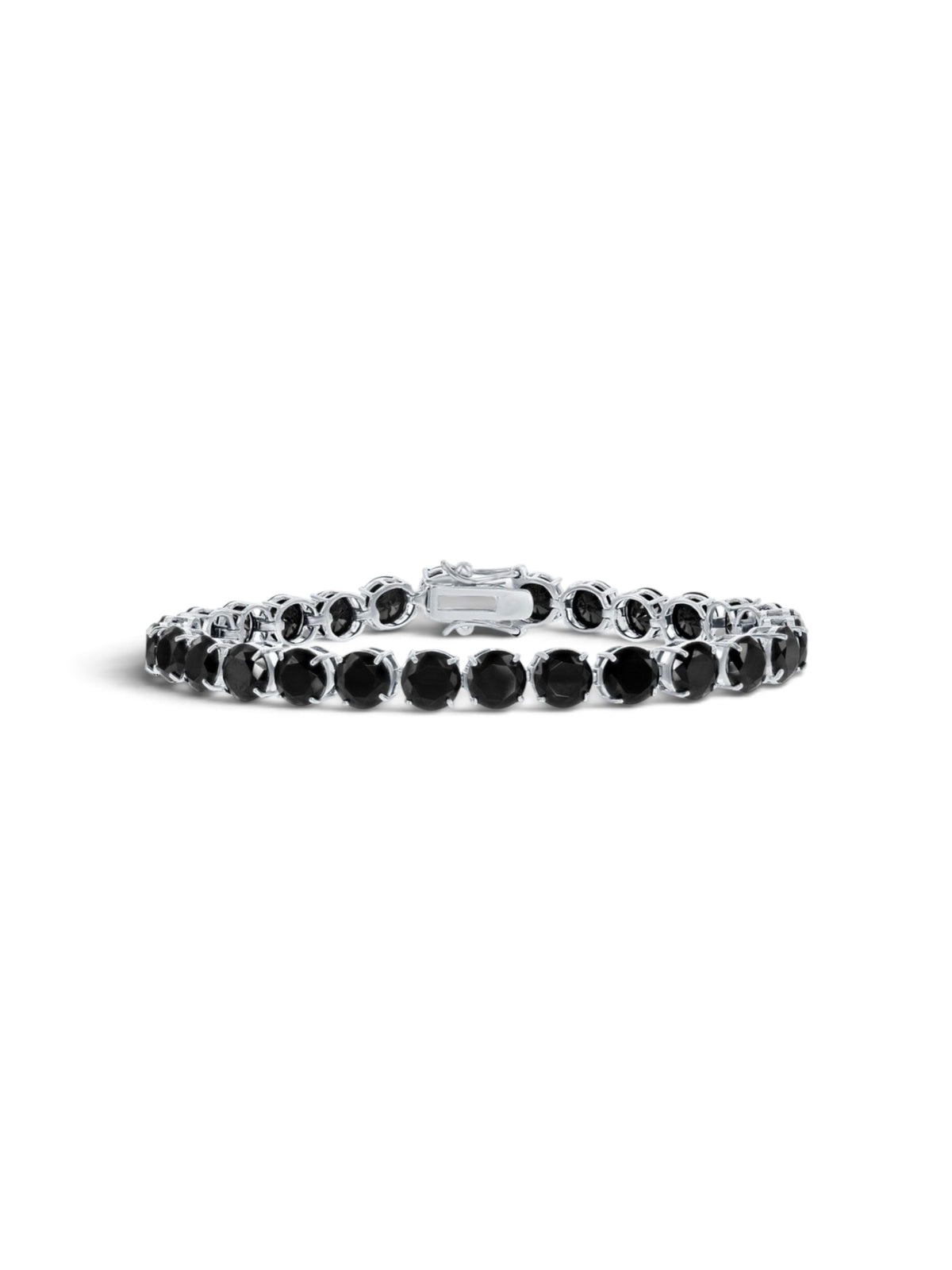 Sterling Silver, Four-Prong 8mm Round Black Spinnel Bracelet