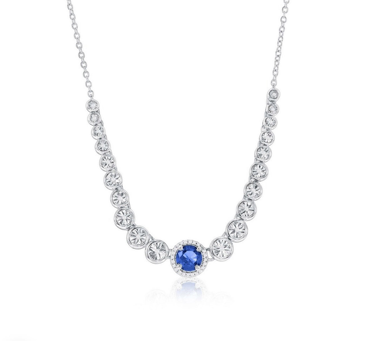 Sterling Silver, Lab-Grown 0.60ct Sapphire & 0.07ct Natural Diamond Necklace