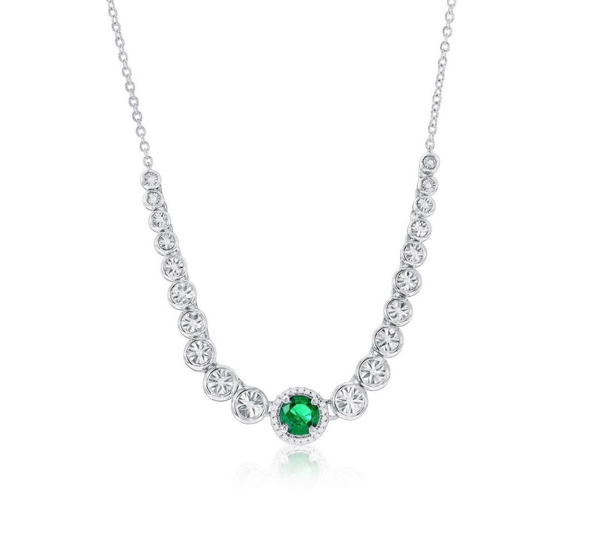Sterling Silver, Lab-Grown 0.41ct Emerald & 0.07ct Natural Diamond Necklace