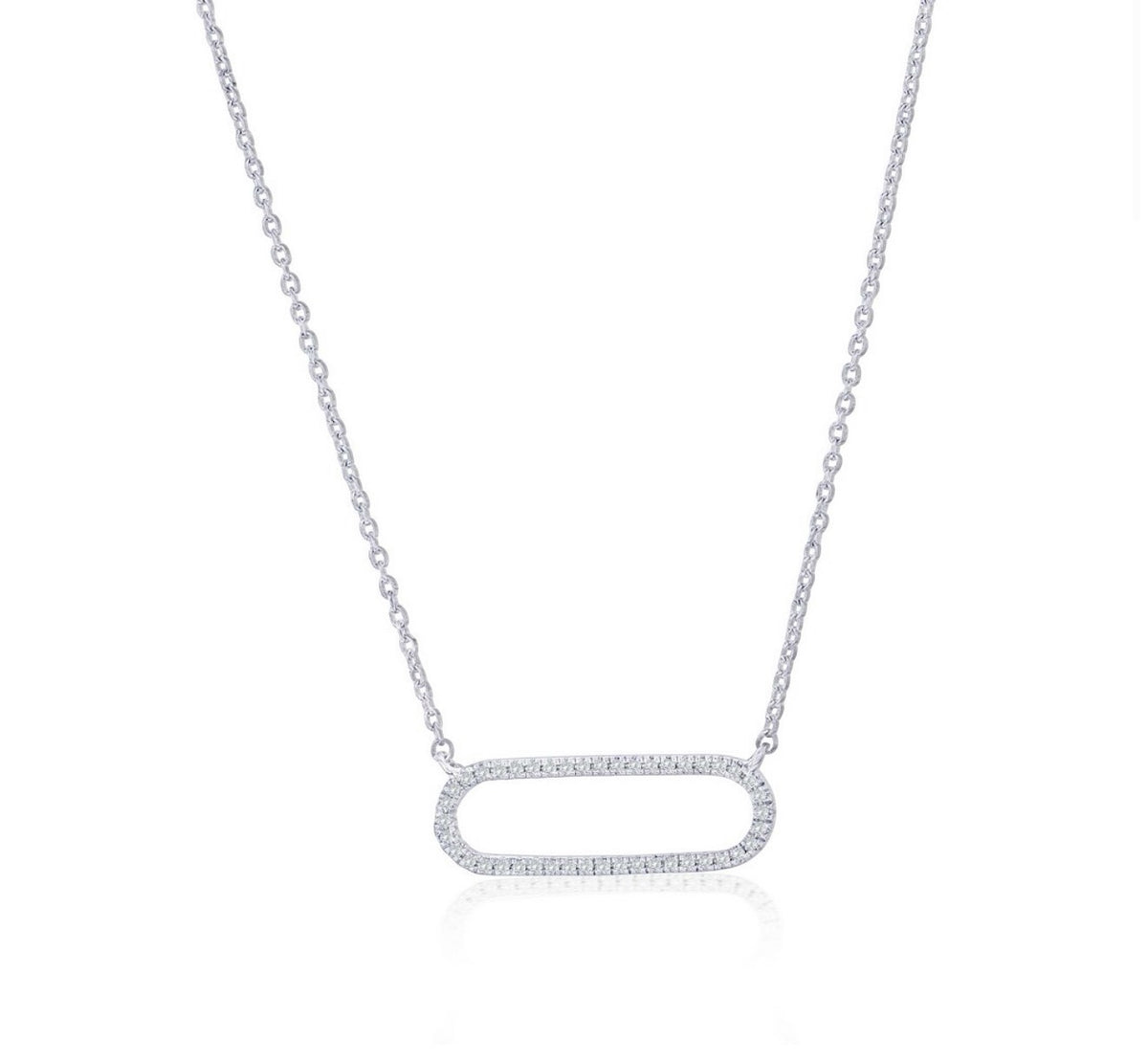 Sterling Silver, Oval Diamond Necklace